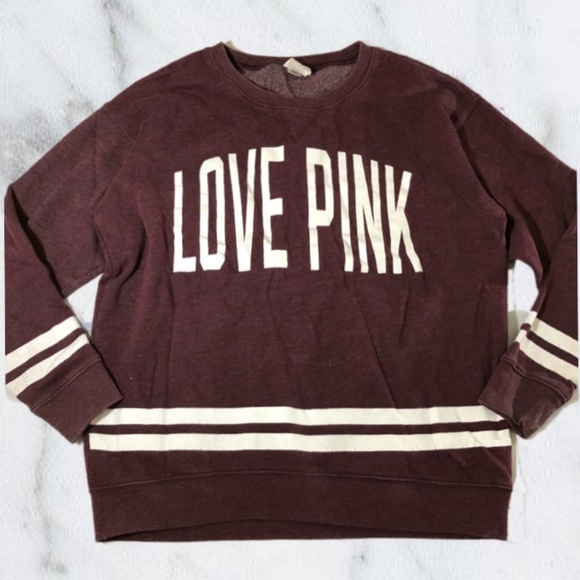 PINK Victoria's Secret Tops - PINK Victoria's Secret Burgundy & White Sweatshirt
